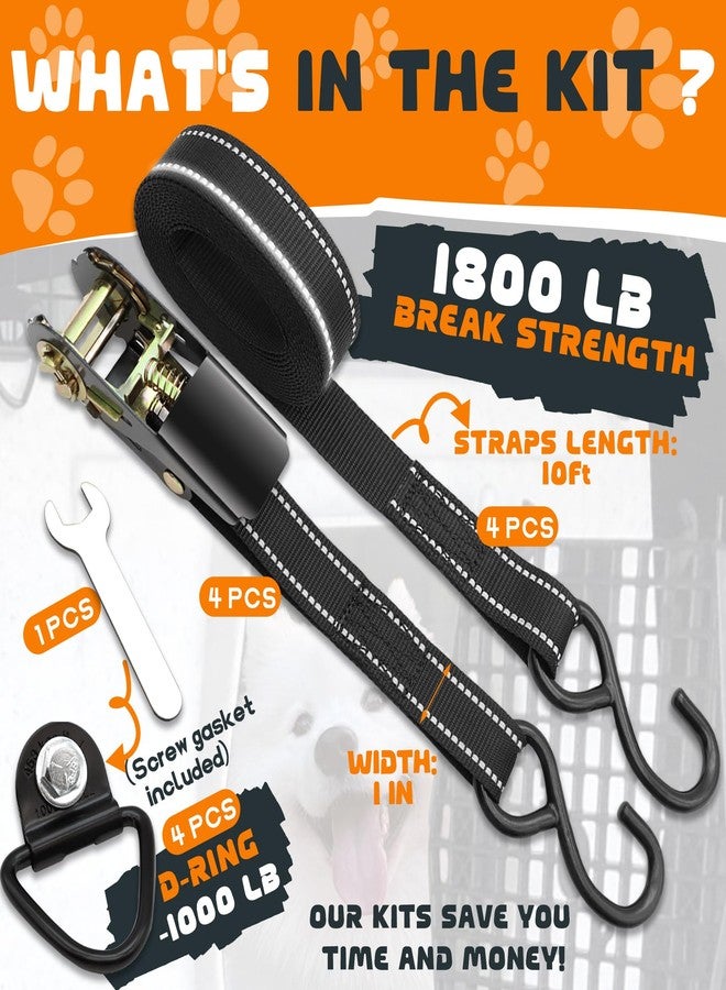 Terixe 4 Pack Tie Down Kit for Ruffland Kennel - Tie Down D-Ring Kit - 1000 Lbs, with Wrench, Tie Down Straps Kit Compatible with RuffLand Kennels - 1800 LB Break Strength, Night Reflection, 10 Ft - Image 3